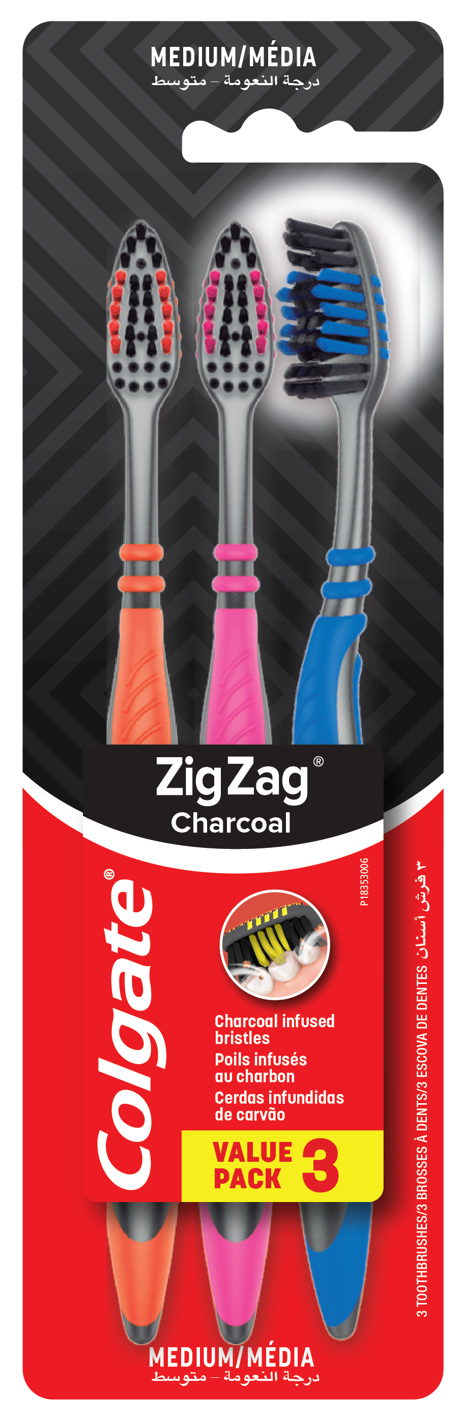 COLGATE ZIGZAG CHARCOAL 3PK TOOTHBRUSH
