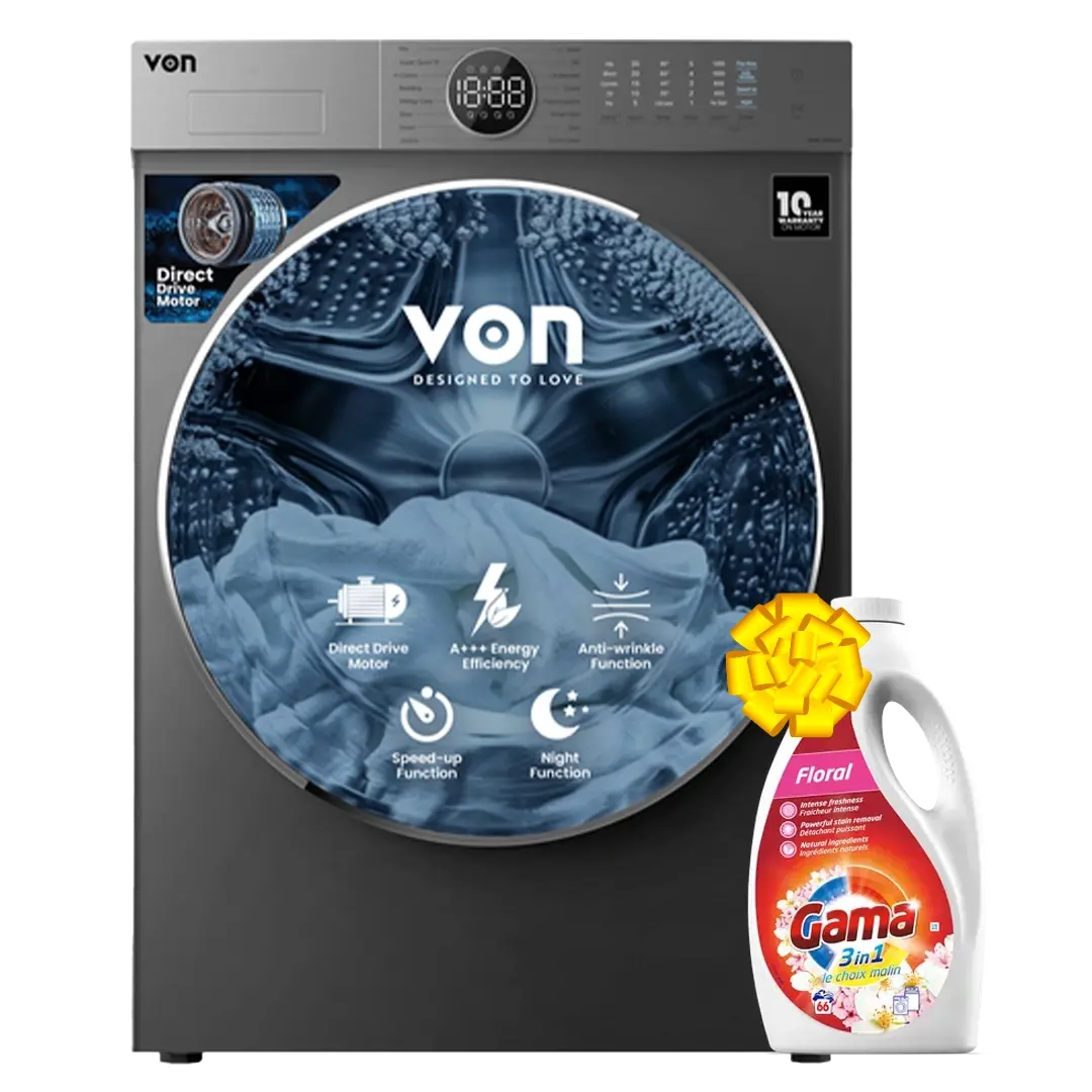VON WASHING MACHINE 10KG FRONT LOAD DD MOTOR VWM-10FDDTX INOX