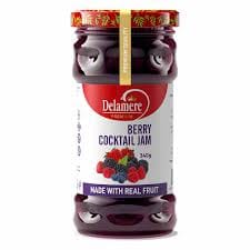 DELAMERE BERRY REAL FRUIT COCTAIL JAM JAR 340GM